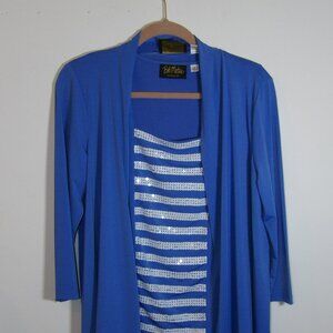 Women's Designer 2 Piece Set Bob Mackie Blue Shirt & Shell Size Medium